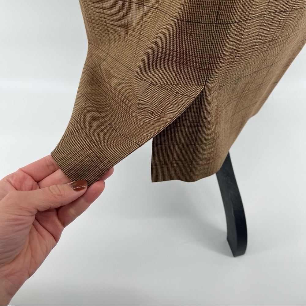 Vintage Ellen Tracy Petite Preppy School Girl Wool Brown Plaid Pencil Skirt - Picture 3 of 8